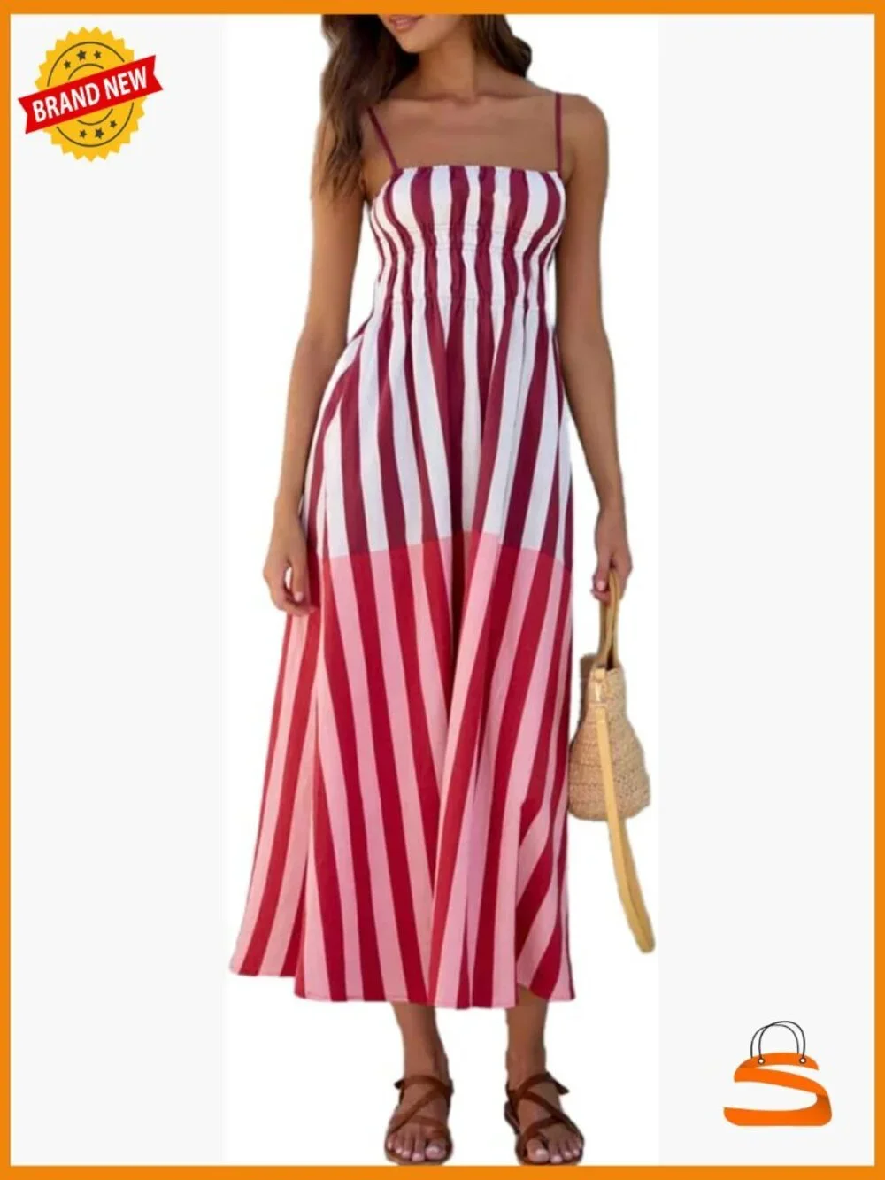 Striped Maxi Dress Spaghetti Strap Sleeveless Flowy Long Summer Sundress
